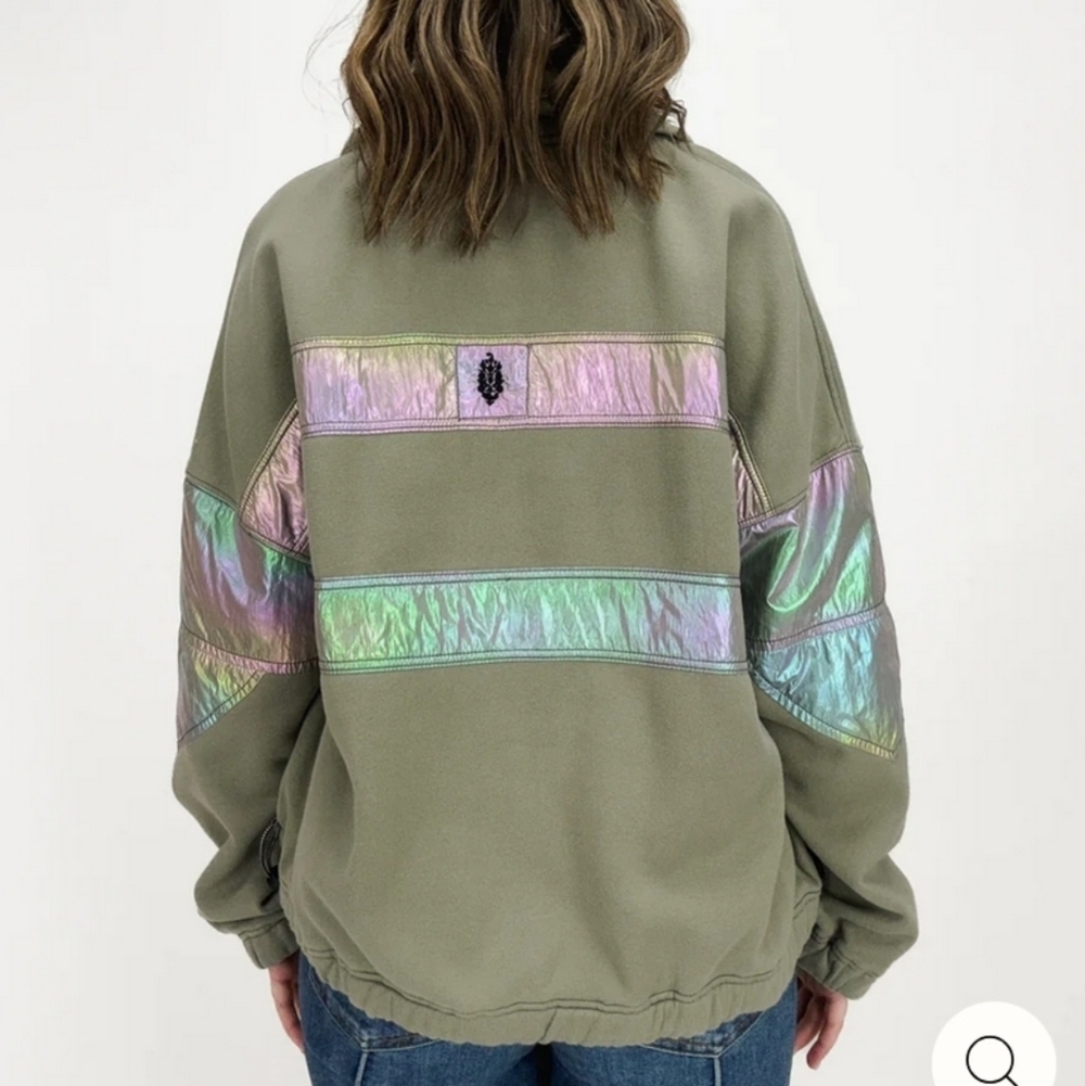 NWT Free People Movement Away We Go Half Zip Hoodie Medium Iridescent Stripe - Picture 4 of 6